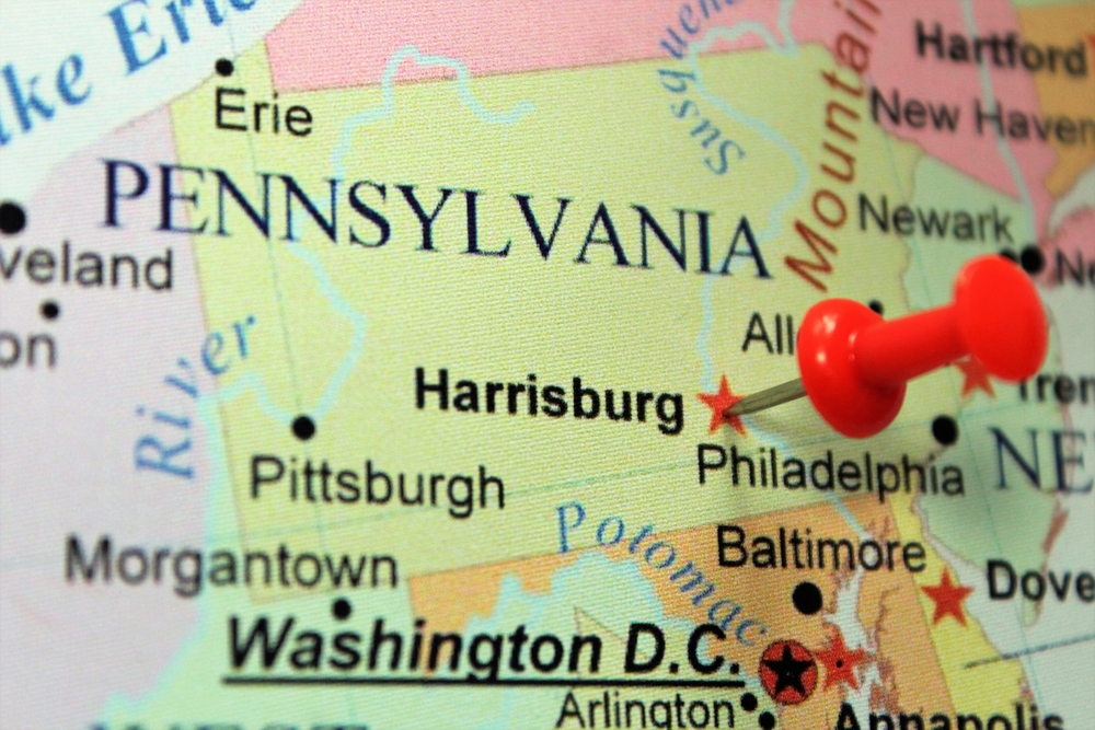 Photo of Pennsylvania on a map