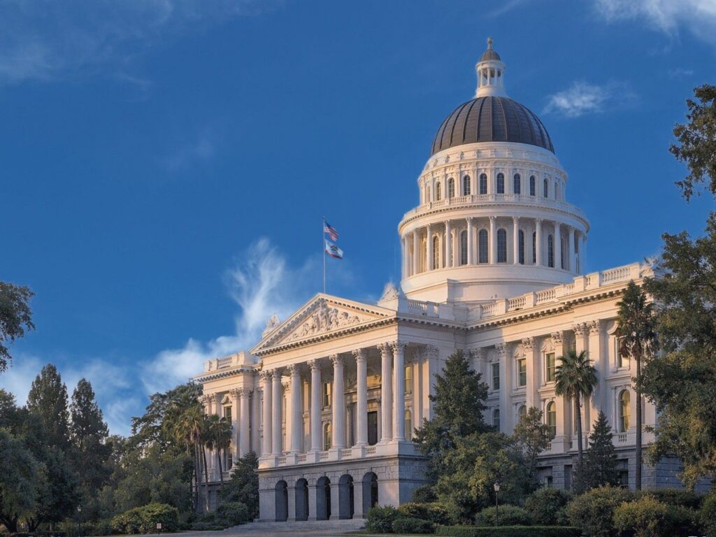California State Capitol building in Sacramento representing the Child Victims Act (AB 218) and expanded legal rights for childhood sexual abuse survivors.
