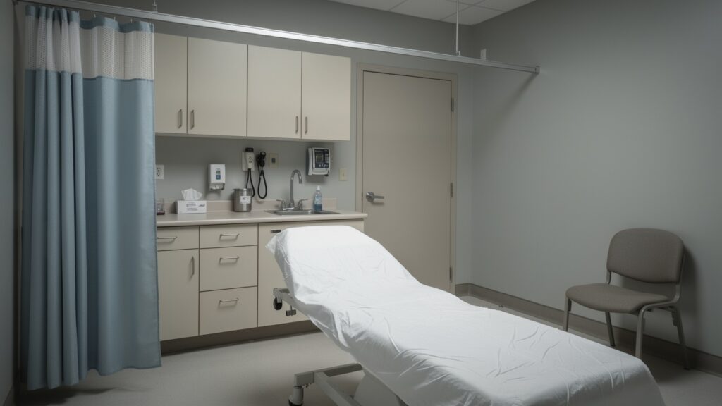 Empty Hospital Examination Room With Chaperone Chair - Hospital Sexual Abuse Lawyer - File Abuse Lawsuit