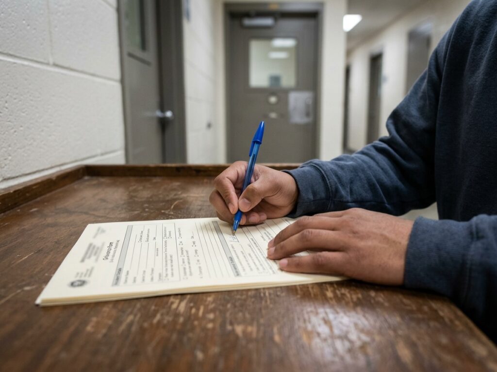Person completing a complaint form to report sexual abuse at a California juvenile detention facility.