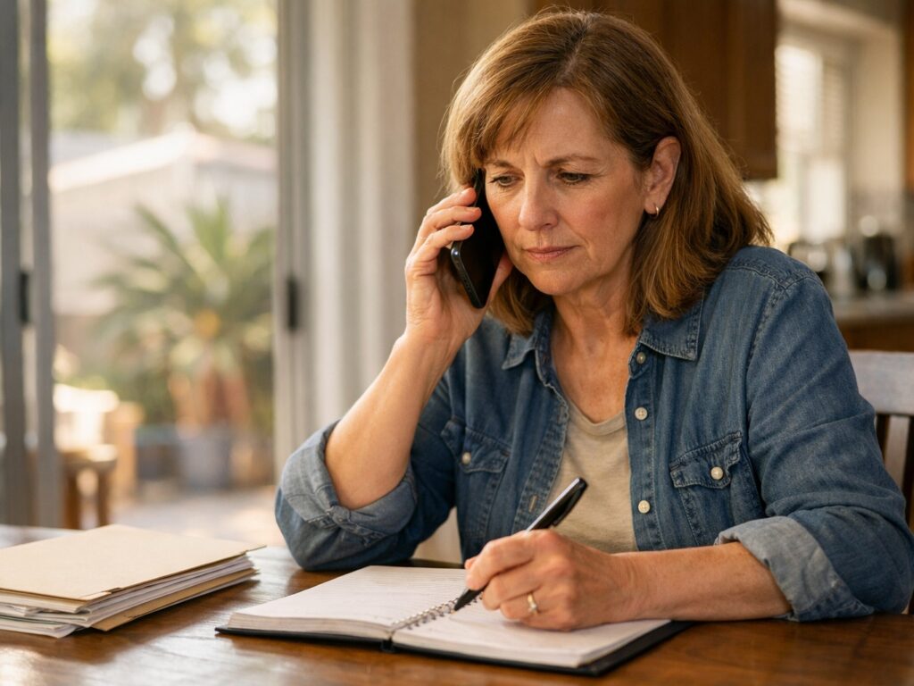 Mother speaking by phone with a lawyer about sexual abuse involving a California juvenile detention facility.
